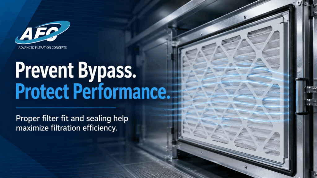 Commercial HVAC filter properly sealed in rack for filter bypass prevention