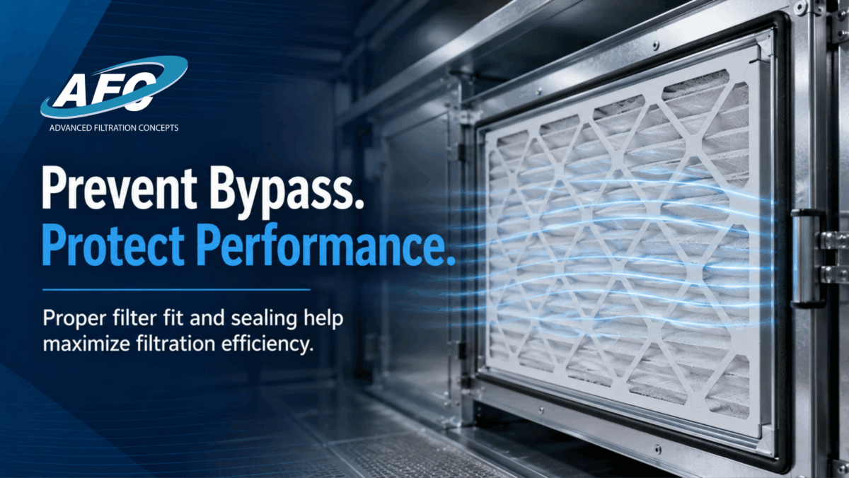 Commercial HVAC filter properly sealed in rack for filter bypass prevention